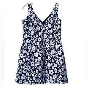 Tibi Floral V-Neck Shift Dress Women Size 6 Navy White Cottagecore Feminine